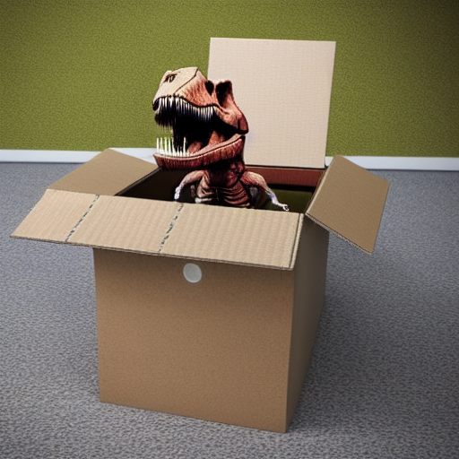 T-rex in a cardboard box